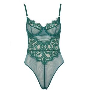House of CB Green Embroidered Mesh Bodysuit